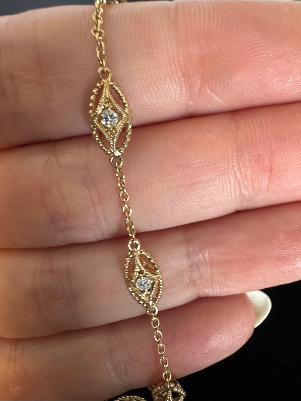 14k Gold and Diamond Marquise Station Bracelet 6” - Picture 3 of 5
